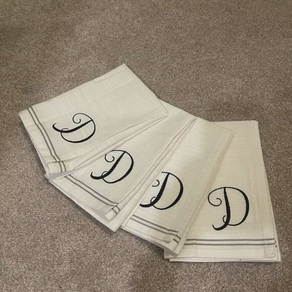Set of 4 Elegant Cotton Napkins with Embroidered 'D' Monogrammed Dining Decor - Picture 1 of 5